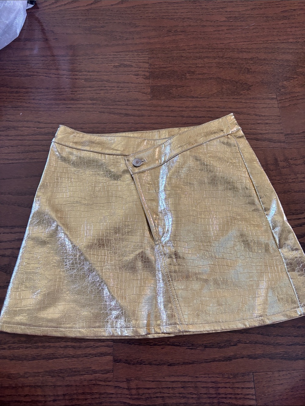 Ronny Kobo Collection Metallic Gold Faux Croc Mini Skirt